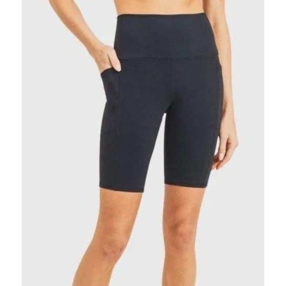 Mono B Biker Shorts Womens Sz XS Black High Waisted Pockets Athletic Performance
